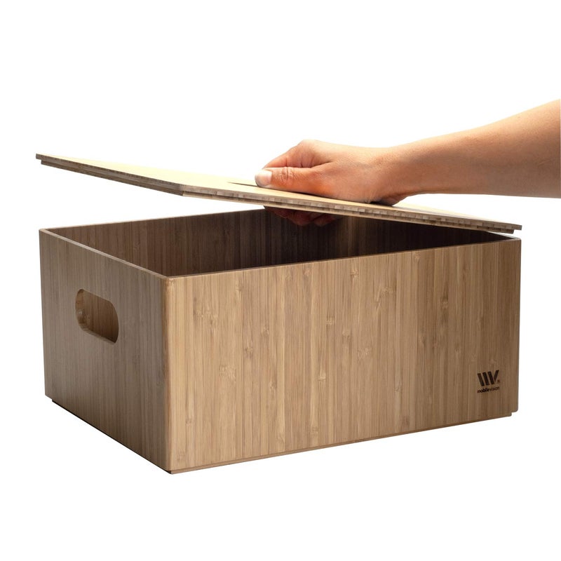 MobileVision Bamboo Storage Box PLUS LID COMBO, 12â€x 9â€x 6â€, Durable Bin w/Handles, For Clothes, Shoes, Arts & Crafts, Closet & Office Shelf - Image 2